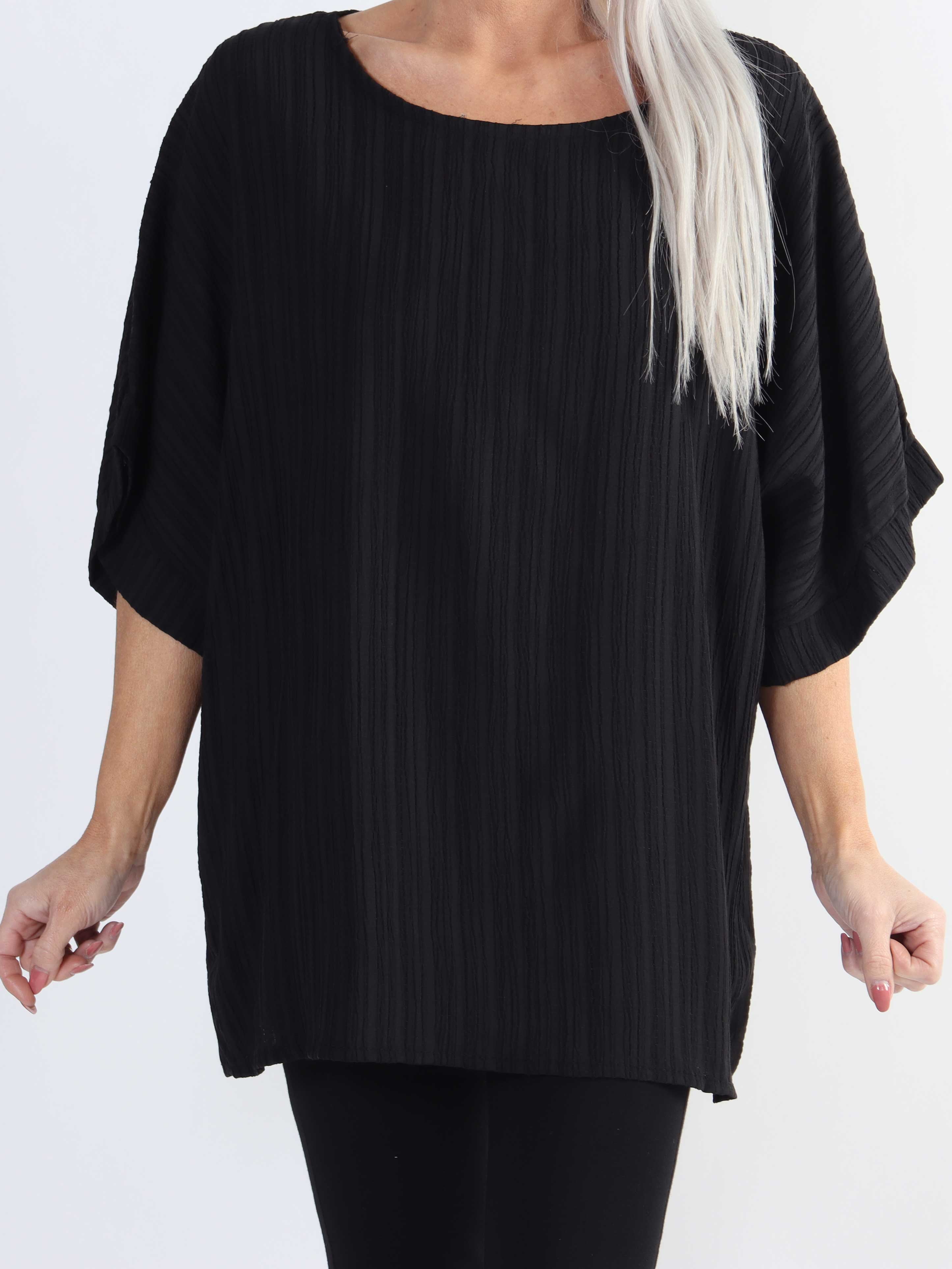 Cindy - Ensfarvet plus size bluse i crepet look